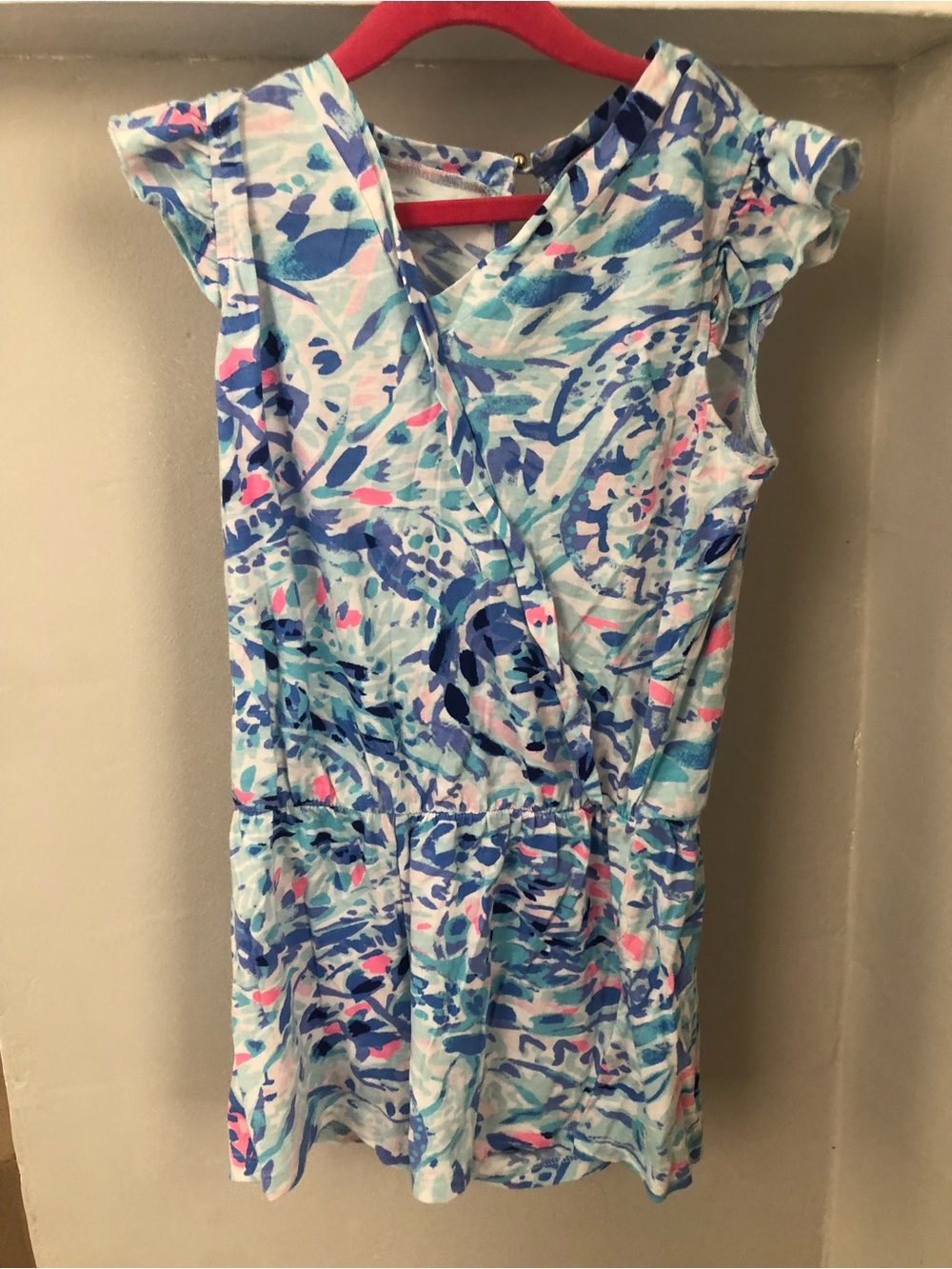 Lilly Pulitzer Romee Romper in Breakwater Tint Blue/Pink | Girls Sz L (10-12)